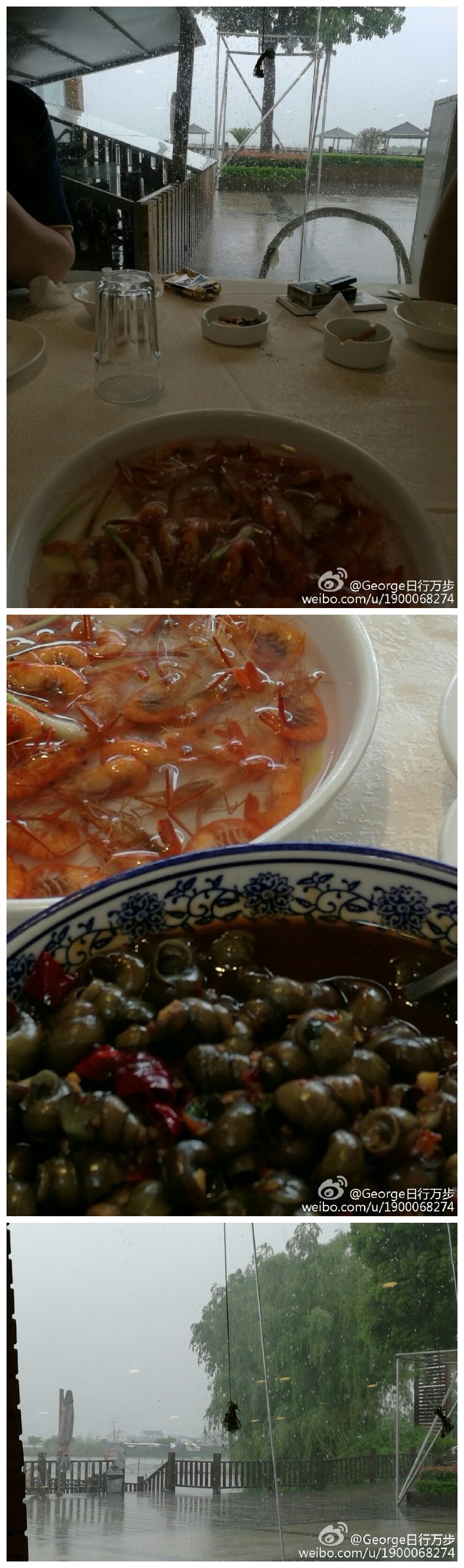 雨中阳澄湖边吃饭。 别有一番风味。