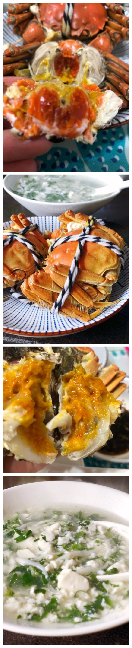 荠菜银鱼豆腐羹，阳澄湖大闸蟹，蟹黄漫溢。